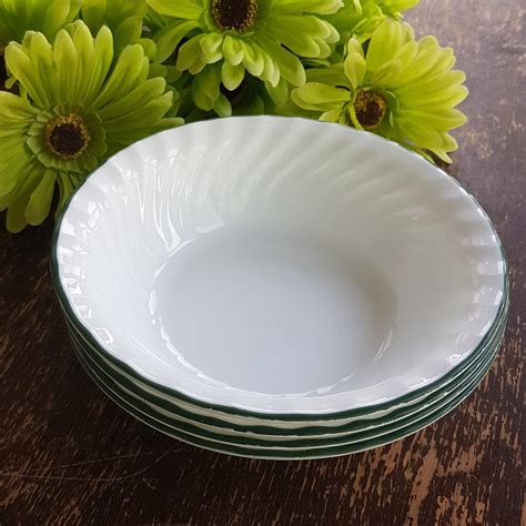 Corelle by Corning CALLAWAY Soup Cereal Bowl, Set of 4, White Swirl Rim ...