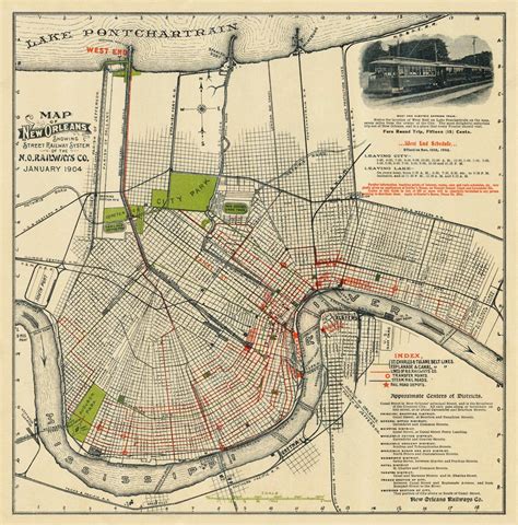 New Orleans map - Old map of New Orleans showing railway system - Fine ...