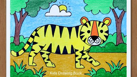 How to draw a tiger in jungle step by step - Easy Scenery Drawing for beginners - YouTube