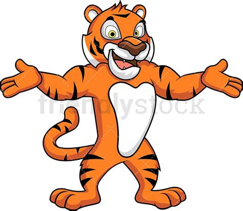 Tiger Mascot With Open Arms Vector Cartoon Clipart - FriendlyStock