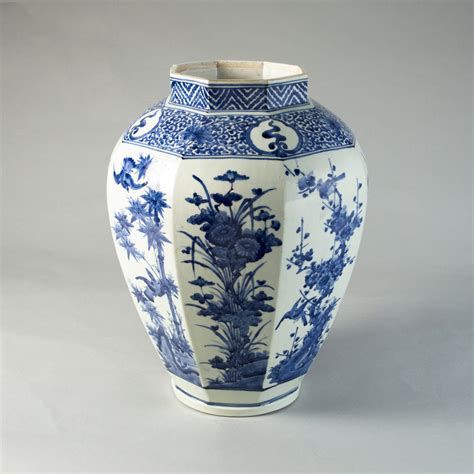 Large Japanese Arita Porcelain Blue and White Octagonal Baluster Vase - ROBIN MARTIN ANTIQUES