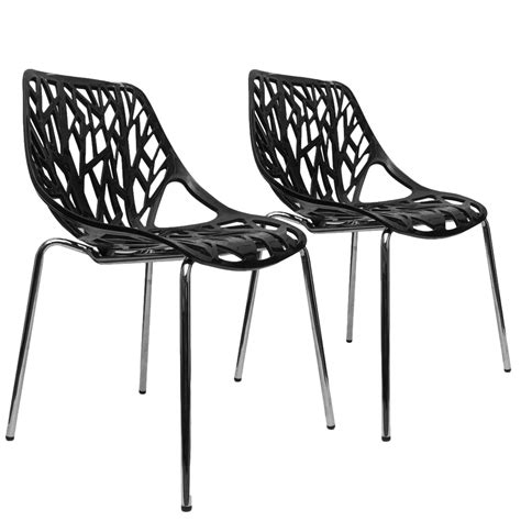 Buy UrbanMod Modern Dining Chairs (Set of 2) - Black Stackable Plastic Chairs Set of 2, Mid ...