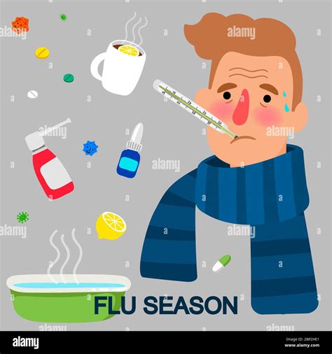 Flu season cartoon vector concept with ill man Stock Vector Image & Art - Alamy