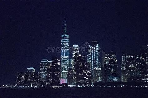 Downtown New York Skyline and the Freedom Tower at Night Stock Image - Image of city, freedom ...