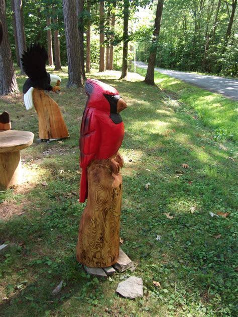 Cardinal chainsaw carving by Carvnstitch | Chainsaw carving, Wood carving patterns, Tree carving