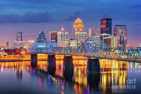 Louisville skyline in Kentucky at sunset cityscape photo Photograph by ...