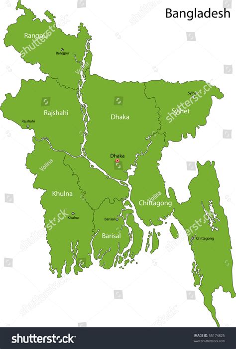 Bangladesh Map Provinces Capital Cities Stock Illustration 55174825 ...