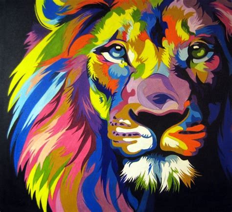 Lion art, Lion painting, Colorful lion