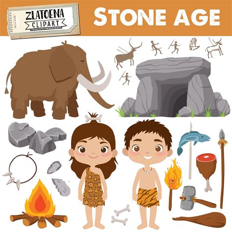Prehistoric clipart Stone age clipart Ice age graphics Caveman - Etsy Polska