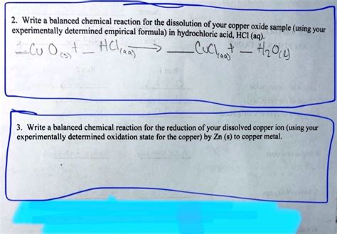 Write a balanced chemical reaction for the dissolution of your copper ...