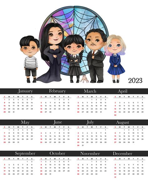 Free Printable 2023 Wednesday Addams Calendar - The Cottage Market