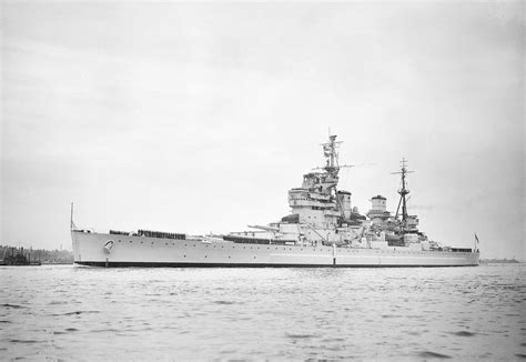 HMS Howe, the last of the five British King George V-class battleships of the Royal Navy in 1947 ...