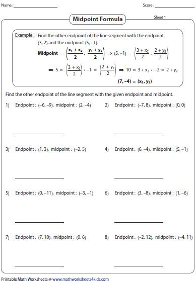 Midpoint Formula Worksheets