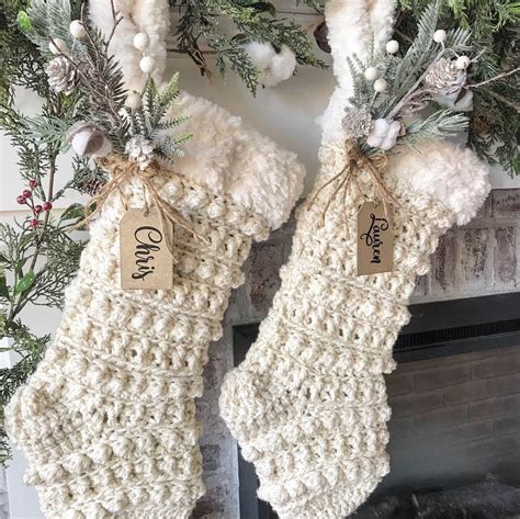 Luxury Crocheted Christmas Stocking - Rustic Christmas Decor ...