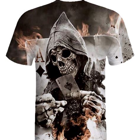 Buy Mens Fashion Skull 3D Printing Hooded Tees Shirt Short Sleeve T-Shirt Blouse Tops at ...