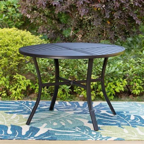 MF Studio Round Patio Dining Table Metal Table with Umbrella Hole ...