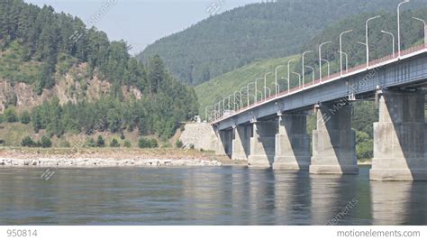 Road Bridge Over Siberian Yenisei River Stock video footage | 950814