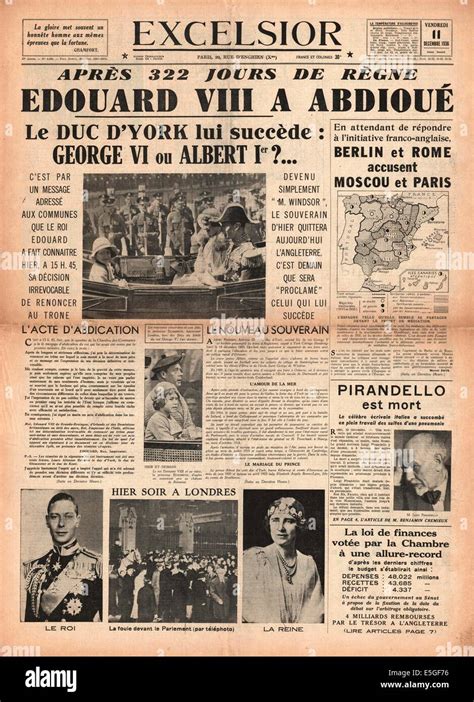 1936 Excelsoir [France] reporting abdication of King Edward VIII and ...