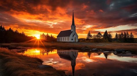 Premium AI Image | church at sunset