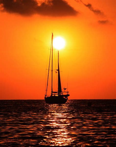 Sail Boat Anchored at Sunset | Sailing, Boat, Beautiful sunset