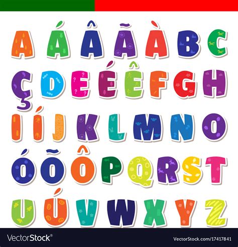 Cute funny childish portuguese alphabet Royalty Free Vector