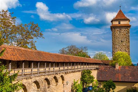 Perfect panoramic view of the medieval town fortification of Rothenburg ...