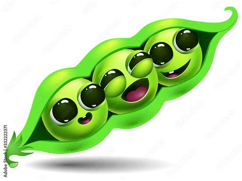 funny cartoon pea pod on white background. cute little three peas with big eyes. vector ...