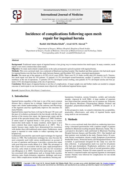 (PDF) Incidence of complications following open mesh repair for inguinal hernia