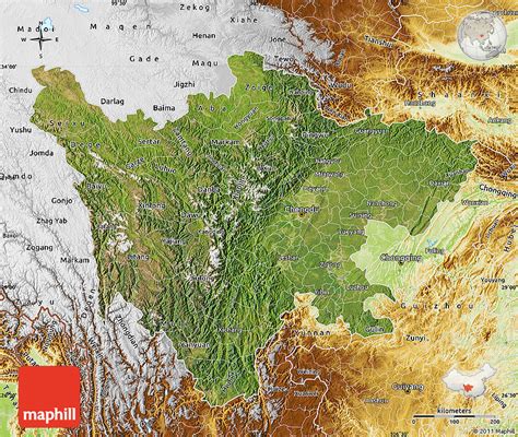 Satellite Map of Sichuan, physical outside