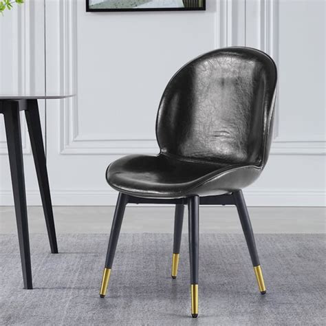 Modern Leather Dining Chairs (Set of 2) Full Back with Metal Legs | Homary