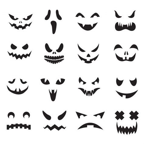 Halloween Jack O Lanterne Face Silhouettes. Ensemble D'icônes Effrayant ...