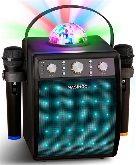 JYX Karaoke Machine with 2 Wireless Microphones, Bass/Treble Adjustment and LED Light, Support ...