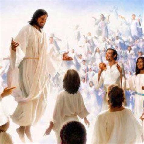 Multitude of people wearing white robes come out of the Great ...