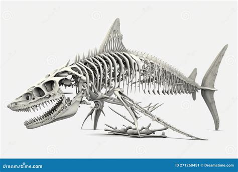 Great White Shark Skeleton 3D Rendering on White Background Stock ...