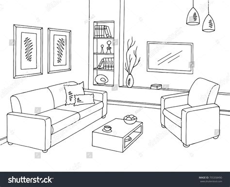 Living Room Vector Black And White - Perfect Image Reference - duwikw