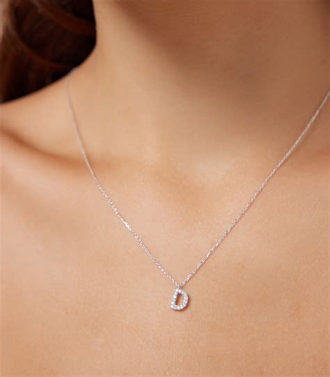 Diamond Initial Necklace,14K Solid White Gold Diamond Letter Necklace, Dainty Initial Necklace ...