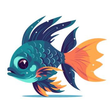 Fish Fin Vector, Sticker Clipart Small Fish With Orange And Blue Colors Cartoon, Sticker ...