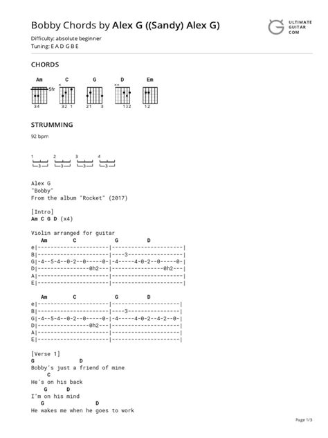 Bobby Chords by Alex G ( (Sandy) Alex G) Tabs at Ultimate Guitar Archive | PDF