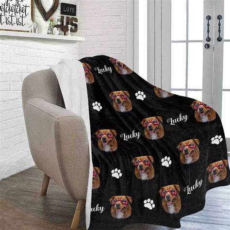 Custom Dog Blankets Personalized Pet Blankets Face Photo Blanket with Name - Drawelry.com