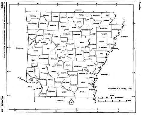 Arkansas State Map with counties outline and location of each county ...