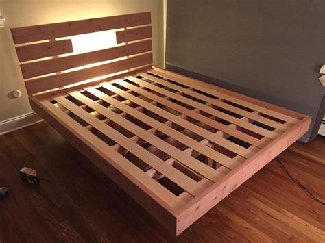 Here's the bed with all the slats on it. | Floating bed, Floating bed diy, Floating bed frame
