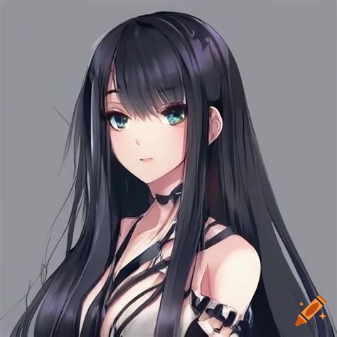 Most beautiful anime girl with long black hair and olive skin