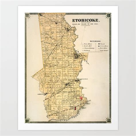 Vintage Map of Etobicoke, Ontario Art Print by ginneko | Society6