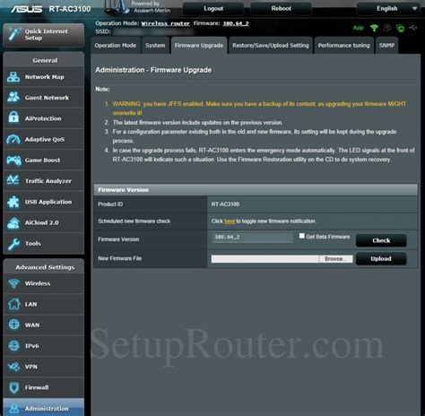 Asus RT-AC3100 Asuswrt-Merlin Screenshot FirmwareUpgrade