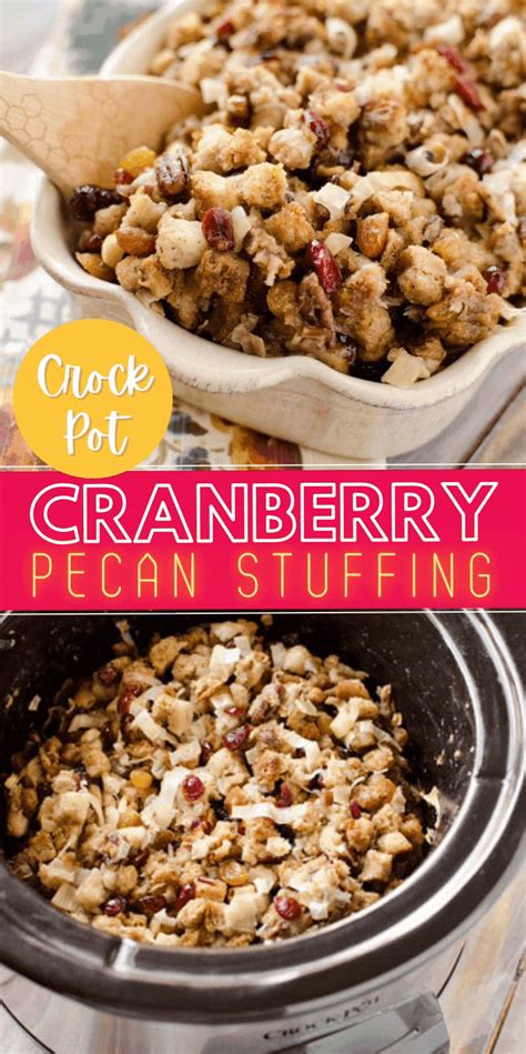 Crock Pot Cranberry Pecan Stuffing is a light and easy dressing recipe made in the slow cooker ...
