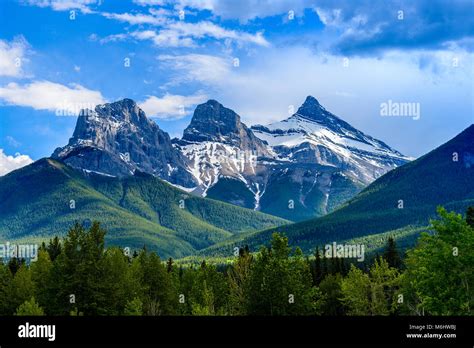 The Three Sisters, mountain peaks, Canmore, Alberta, Canada Stock Photo ...