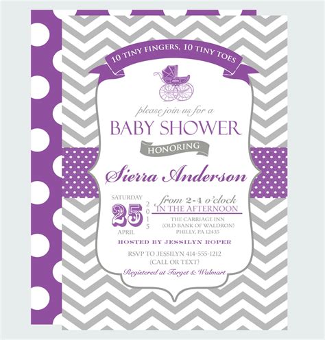 Purple Carriage Baby Shower Invitations Girls by PaperCleverParty