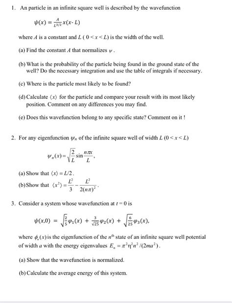 Solved 1. An particle in an infinite square well is | Chegg.com