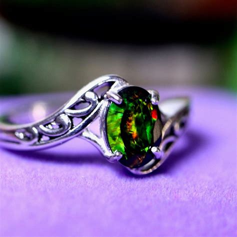 Natural black opal, fire opal ring, vintage silver jewelry, unique ...