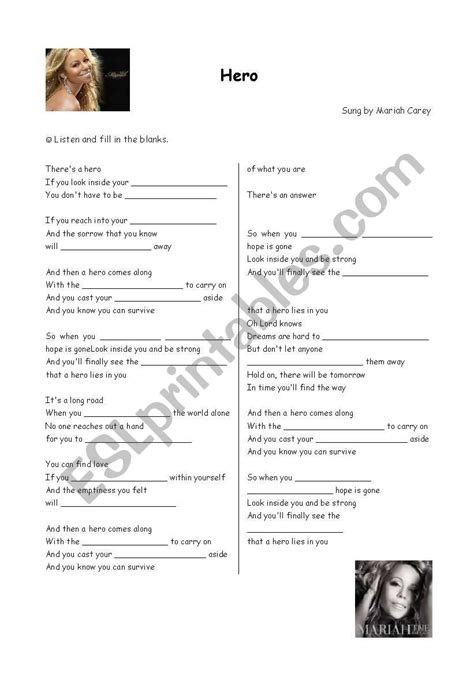 Hero (Mariah Carey) - ESL worksheet by more1jh